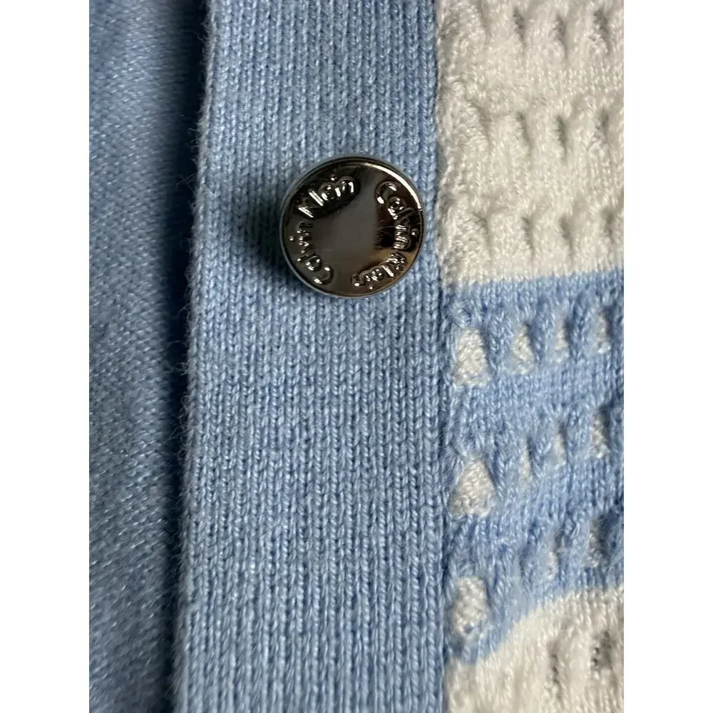 CALVIN KLEIN Cotton Blue/White Striped Button Front Sweater Cardigan S